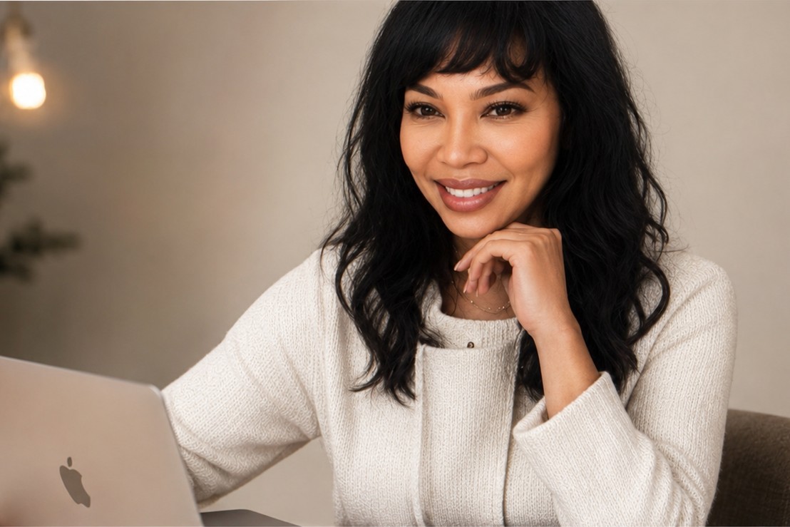 Odette smiling at her desk during a one-to-one Glow Session